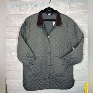 Lands End NWT quilted grey coat with corduroy collar lightweight Women’s Size L